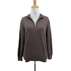 Fedeli Sweater Womens M Medium Mocha Lana 140s Superfine Wool Half Zip Pullover